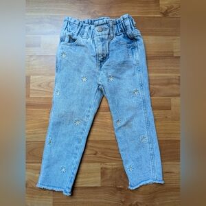 Gap Just Like Mom Paper Bag Jeans With Daisy Embroidery Sz 2